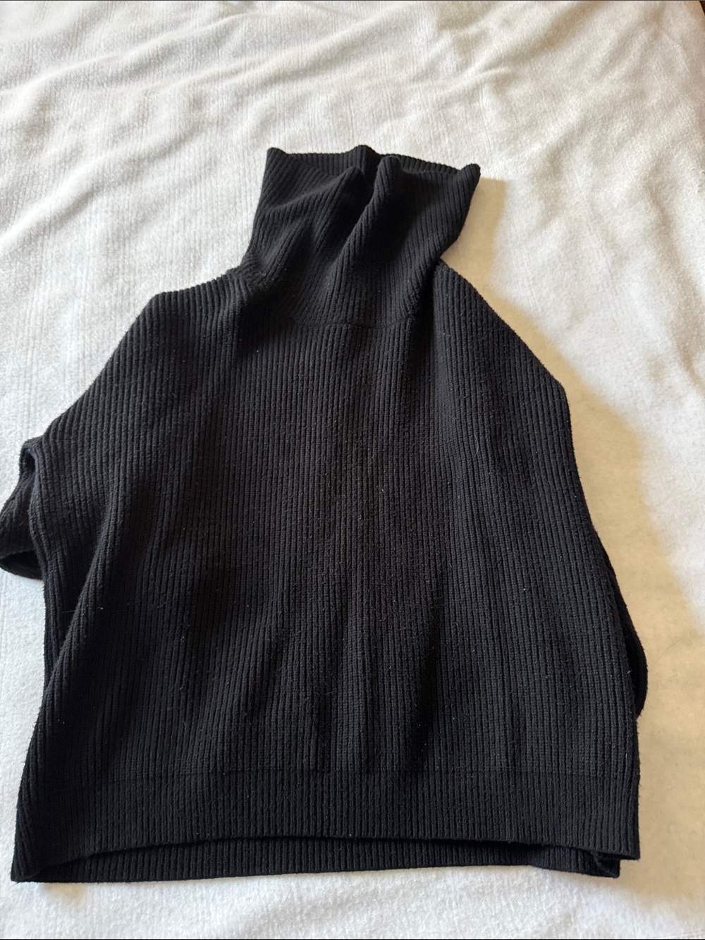 Black Off-Shoulder Ribbed Sweater with Button Cuffs - Picture 2 of 2